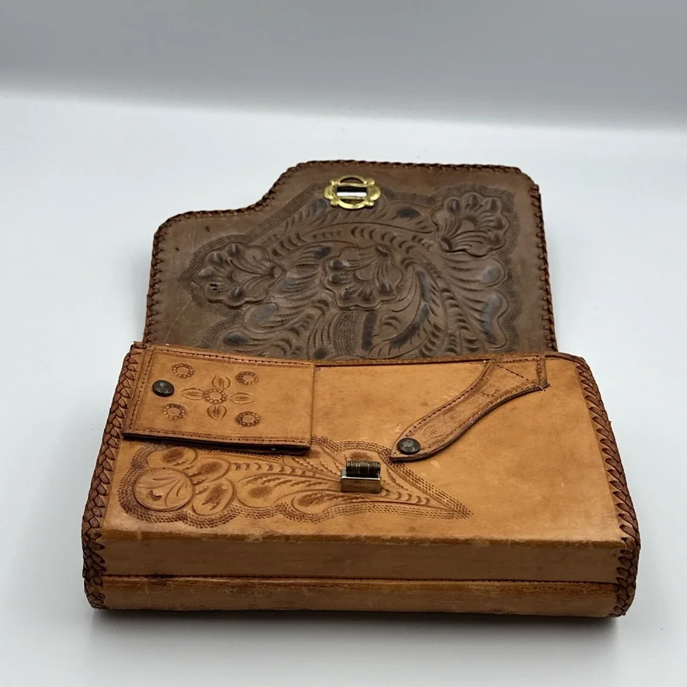 Handmade‎ Rawhide Leather Reversible Purse Handbag Floral Western Style